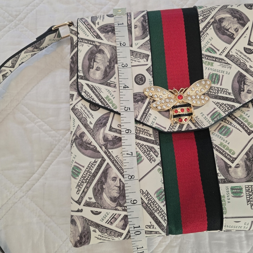 Queen Bee Dollar Bills Styled Crossbody‎ Messenger Bag Soulfina Collection - Picture 6 of 12